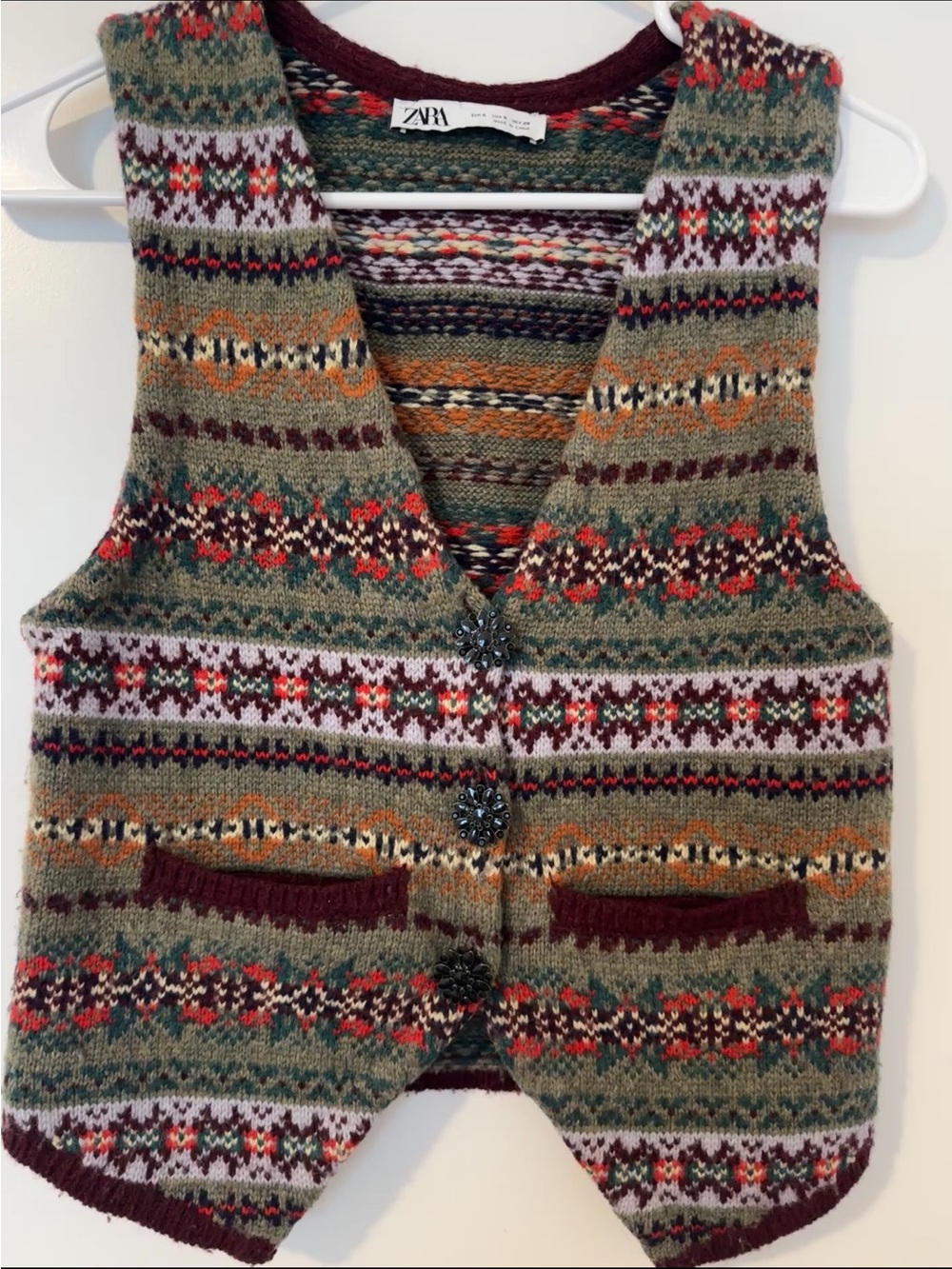 Zara Multicoloured Jacquard Knit Wool Vest Fair Isle Inspired Size Small Women’s
